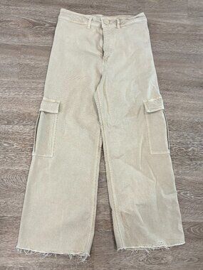ZARA WOMAN HIGH RISE GRAY STONE THE MARINE CARGO JEANS sz 8